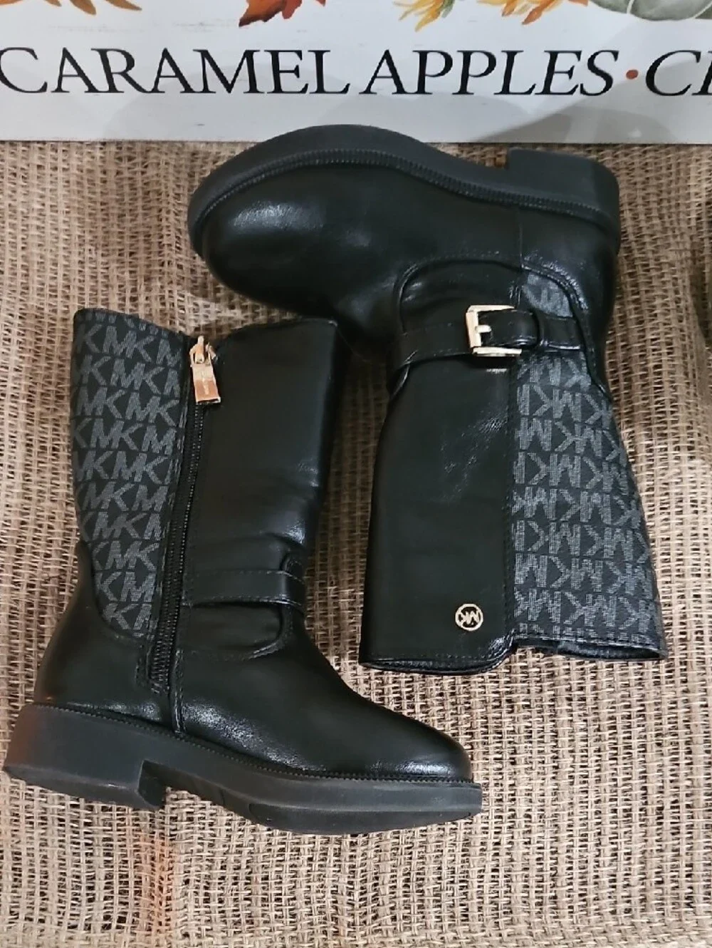 Toddler Michael Kors Black Leather Zip Up Mid-Calf Boots Sz 8